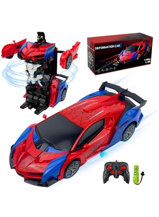 Spider Remote Control Car Toy for Boys, 2.4Ghz RC Transform Robot, 1:18 Scale One-Button Deformation 360°Rotation Car with Underbody Lights, Gifts for Boys Ages 3 4 5 6 7 8 9 10 11 12