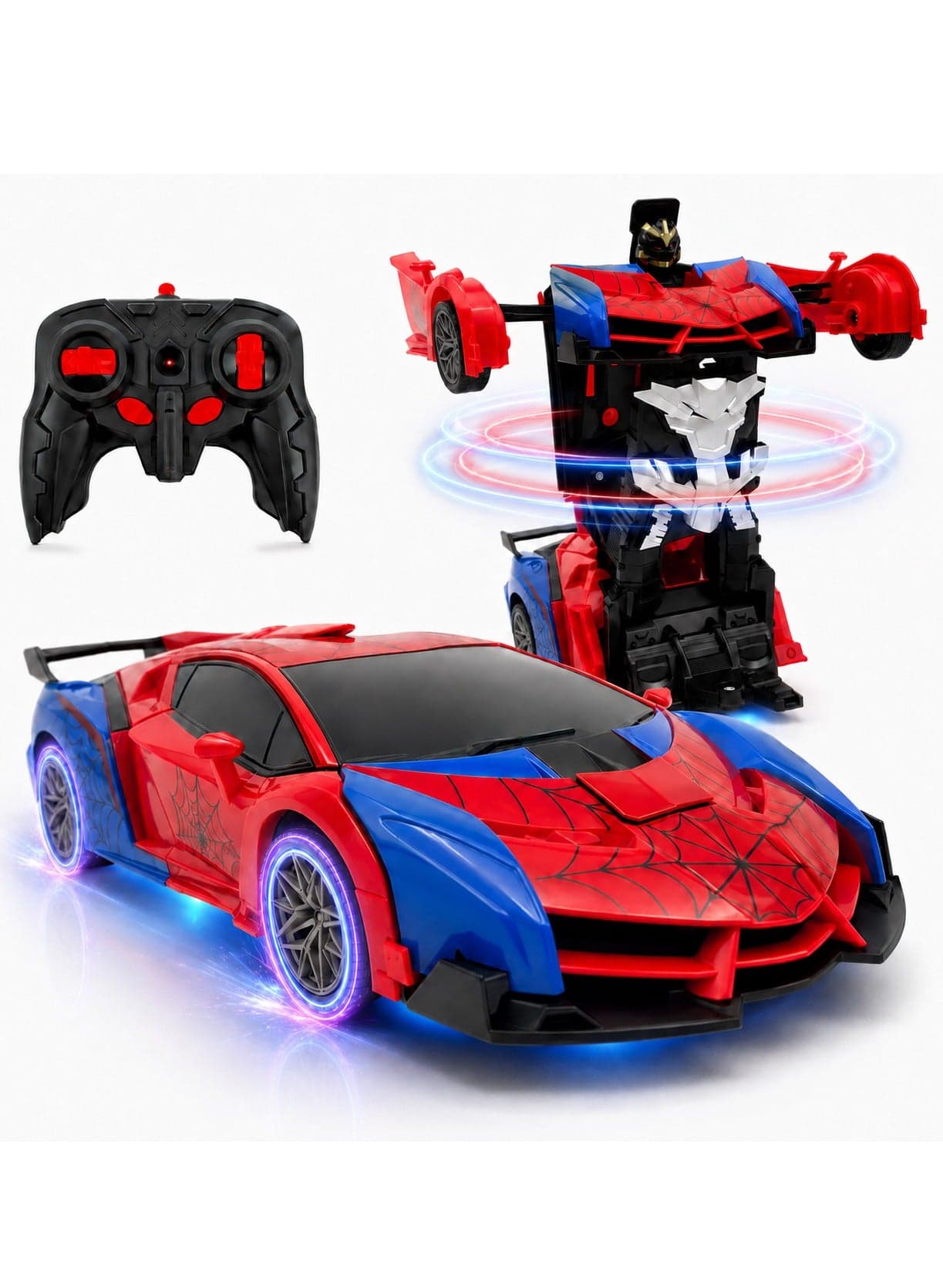 Spider Remote Control Car Toy for Boys, 2.4Ghz RC Transform Robot, 1:18 Scale One-Button Deformation 360°Rotation Car with Underbody Lights, Gifts for Boys Ages 3 4 5 6 7 8 9 10 11 12