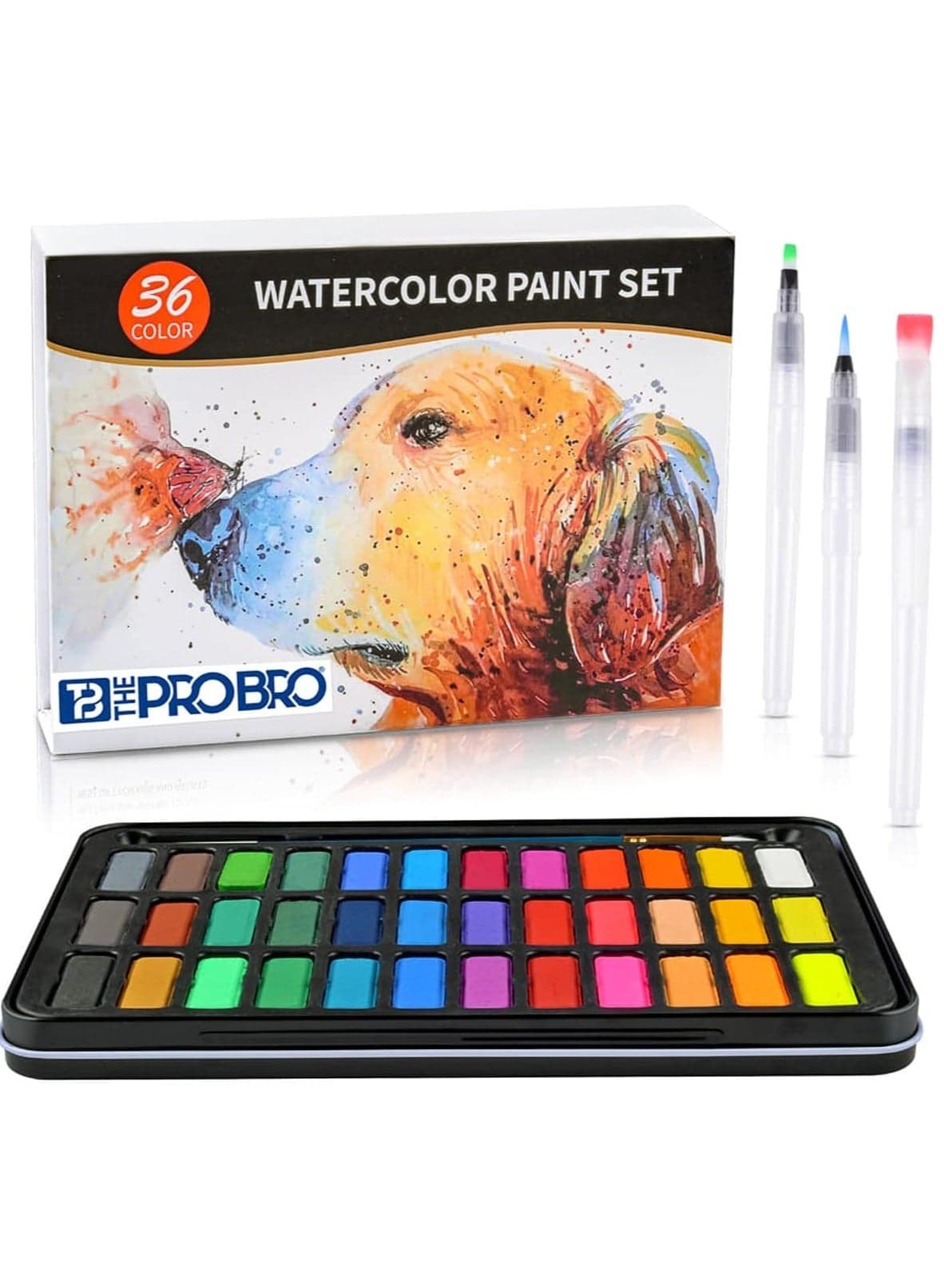 THE PRO BRO Watercolor Paint Set, 36 Premium Colors in Gift Box with Bonus Watercolor Paper Pad and Water Brushes, Perfect for Kids, Adults, Beginners, Artists Painting, Sketching, and Illustrating