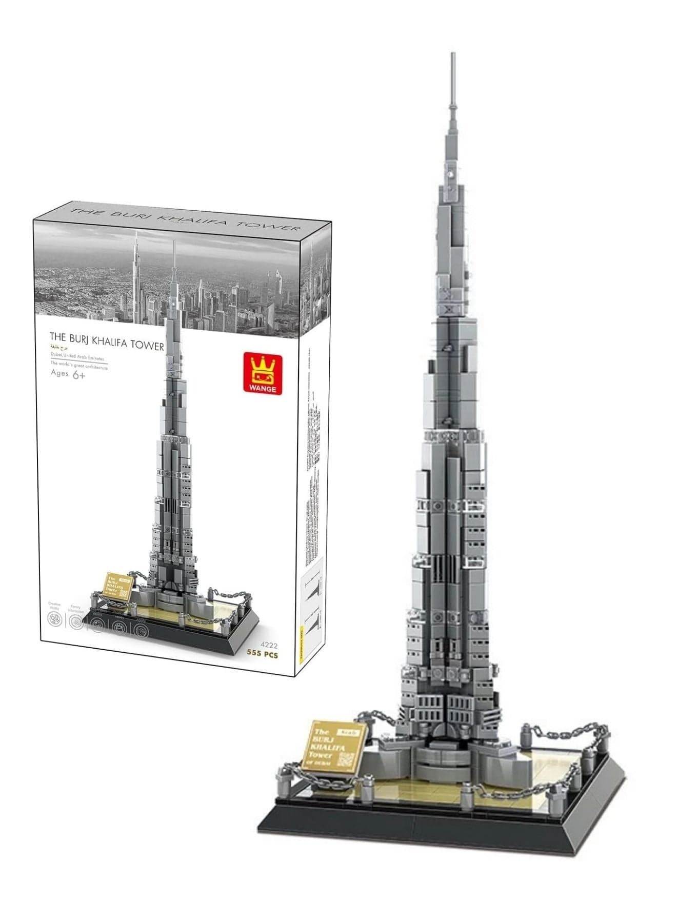 Burj Khalifa Building Blocks Set – 555 Pieces Dubai Architecture Model Kit, Tall Landmark Tower Toy for Adults & Kids, Collectible Display Gift