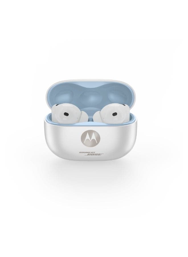Motorola Buds 2 Plus, Sound by Bose, Wireless BlueTooth Earbuds with Fast Charge, 40 Hours Battery, Dynamic Active Noise Cancellation ( Cool White ) COOL WHITE