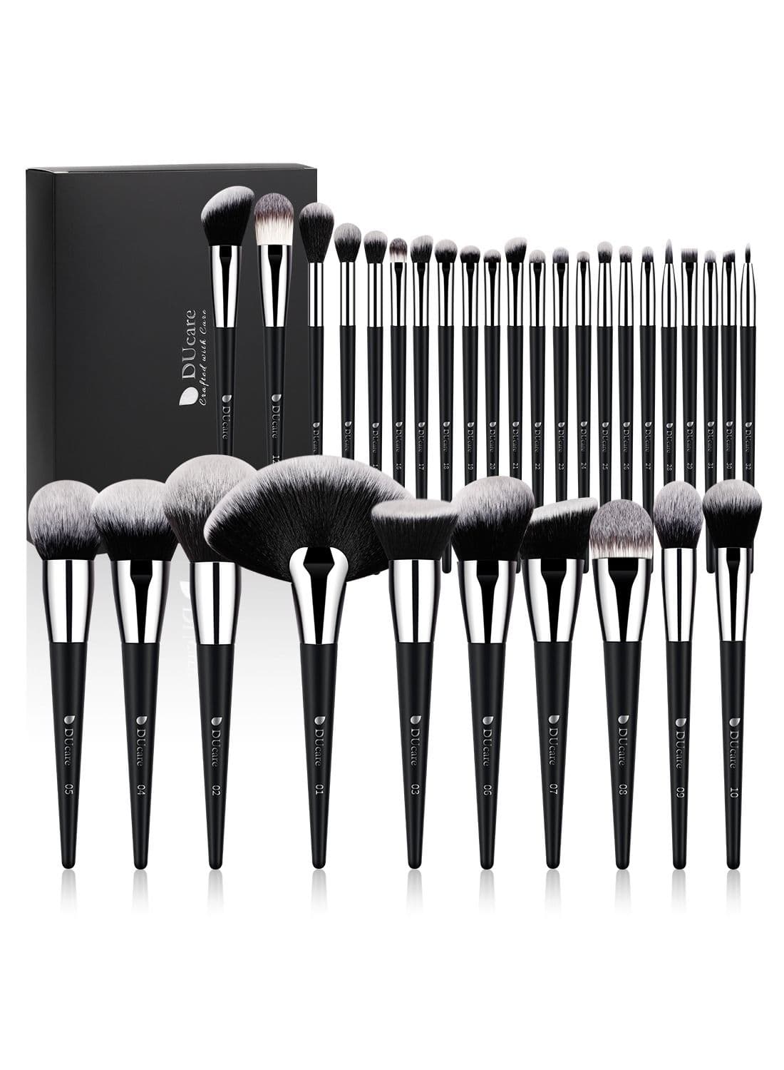 Professional 32-Piece Vegan Makeup Brush Set - Premium Synthetic Kabuki, Foundation, Blending, Powder & Eyeshadow Brushes with Luxury Gift Box (FSC Certified)