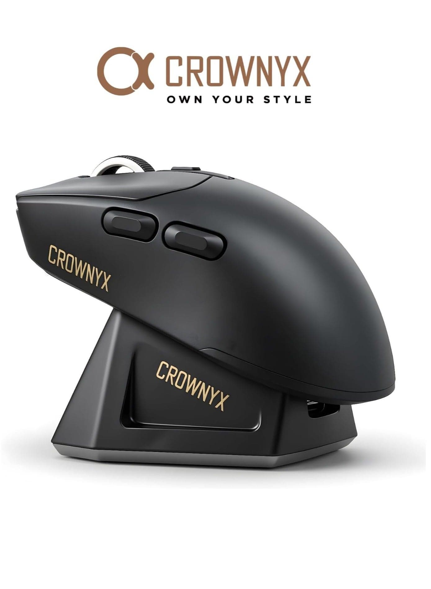 CROWNYX CGM440 Tri-Mode Wireless RGB Gaming Mouse – Bluetooth, 2.4GHz & Wired USB, 56g Lightweight, 100–24000 DPI IPS300 Sensor, 6 Programmable Buttons, Magnetic Charging Dock for PC & Laptop