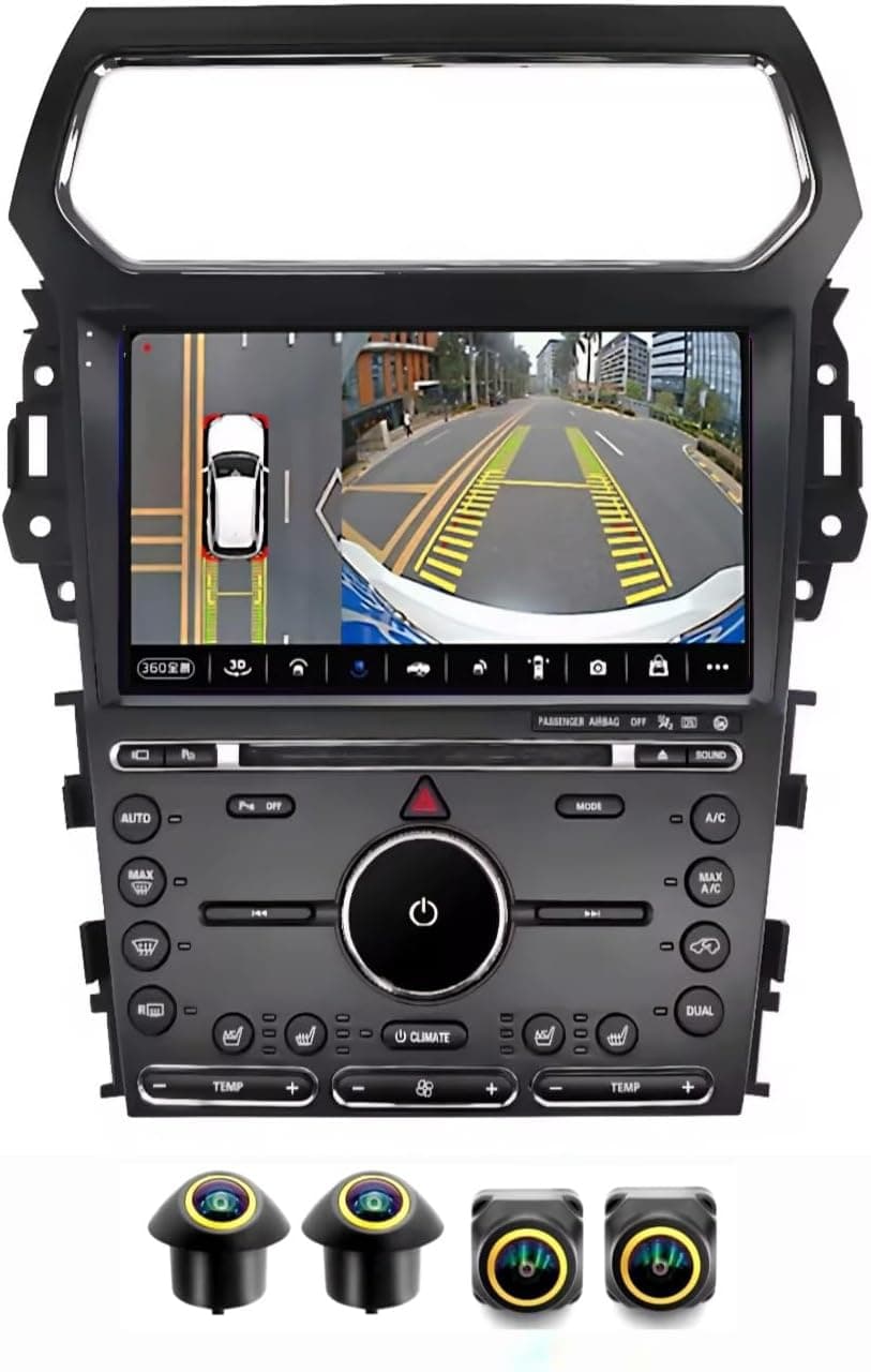 Fit Ford Explorer Car Stereo Ford Explorer Android Screen 2011-2019, Wireless CarPlay & Android Auto, BT DSP,WIFI,USB,QLED, GPS Navigation,AHD Camera Fast Interface (4+32GB 360D Cameras)