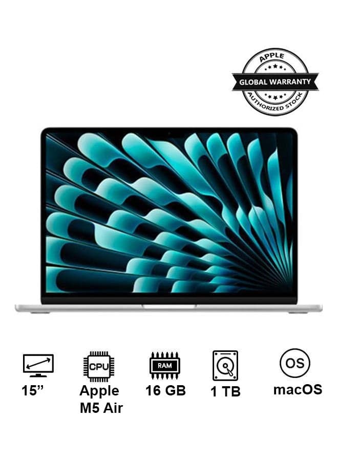 New 2026 MacBook Air MDVA4 | 15 Inch Display | Apple M5 Air | 10-Core CPU 10-Core GPU | 16GB RAM | 1TB SSD | macOS | English Keyboard | Silver