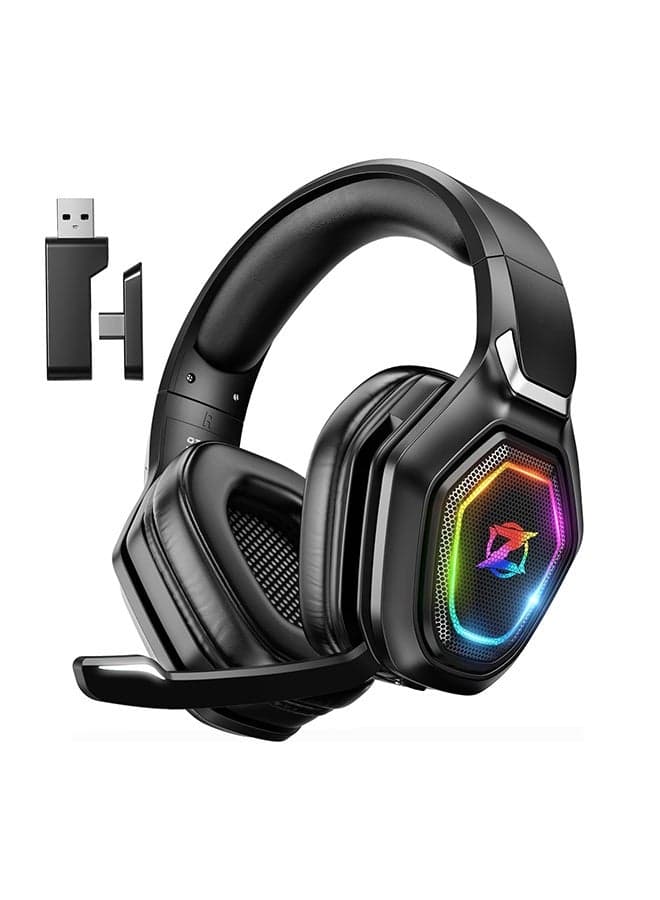 2.4GHz Wireless Gaming Headset with Microphone, 2.4G USB & Type C Transmitter - 60h Battery Life - RGB Lighting Gaming Headphones for PS5, PS4, PC, Phone