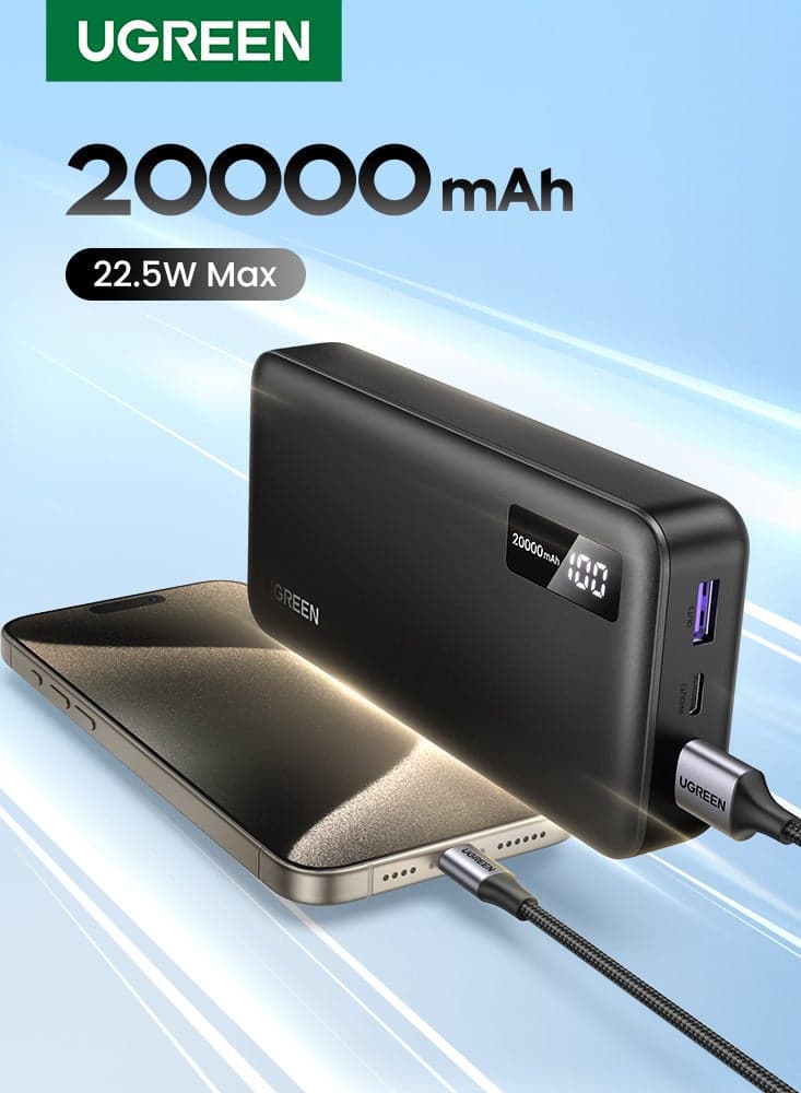 20000 mAh 20000mAh 22.5W Power Bank Fast Charging 2A1C, PD 3.0 USB-C Input & Output Portable Charger with Digital Display,includes Cable for Samsung Galaxy S25/S24 Ultra, iPad, AirPods 20000mah 22.5W