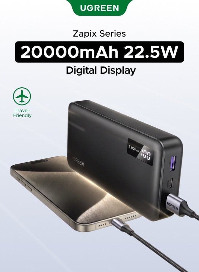 20000 mAh 20000mAh 22.5W Power Bank Fast Charging 2A1C, PD 3.0 USB-C Portable Charger with Digital Display, includes Cable for Samsung Galaxy S26/S25 Ultra, iPhone 17/16 Series, iPad, AirPods 20000mah 22.5W