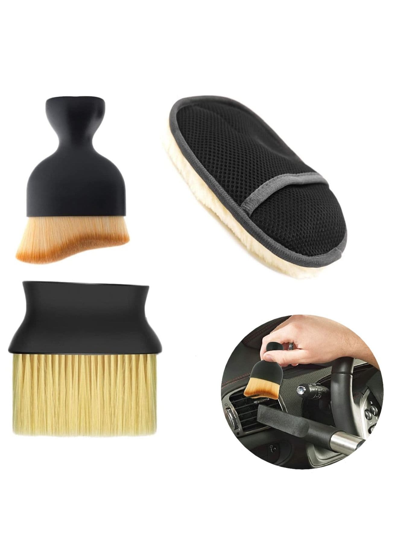 Car Detailing Brush Set Auto Interior Dust Brush and Microfiber Soft Fleece Car Wash Gloves for Cleaning Automotive Dashboard Air Conditioner Vents Leather Computer