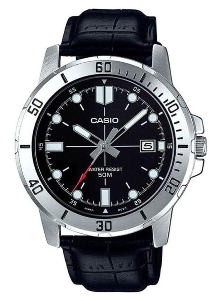 Men Water Resistant Leather Analog Watch MTP-VD01L-1EVUDF - 45 mm - Black