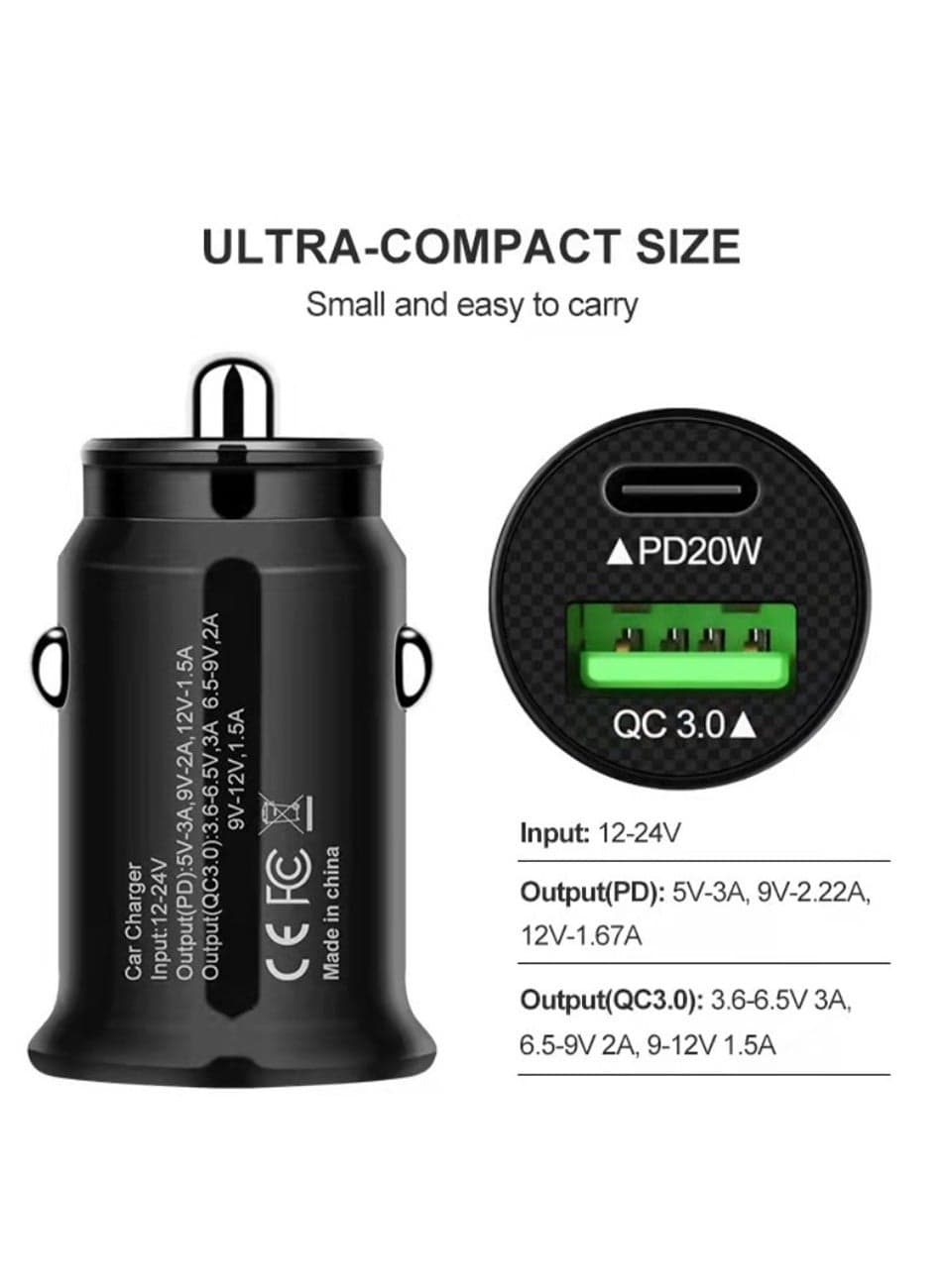 USB C Car Charger Adapter Double Port 12-24V, Lighter USB A Charger for Auto Fast Charging Phone Tablet Charge for iPhone Pro Max iPad Pro Samsung Galaxy Xiaomi Pixel