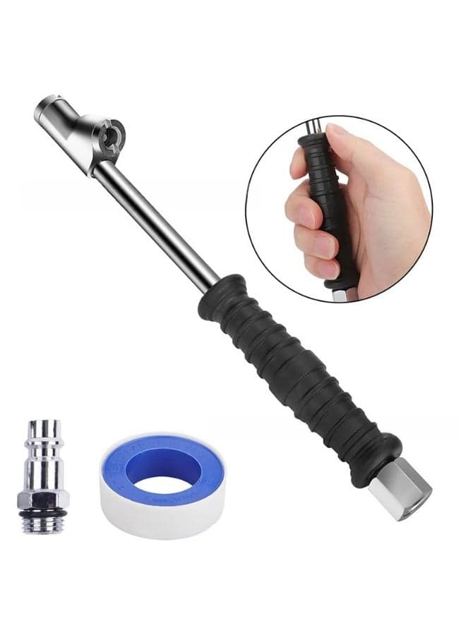 1/4" FNPT Dual Head Air Chuck - 12" Extended Reach, 2-Way Brass Tire Inflator Air Compressor Attachments with Rubber Handle - Air Chuck Quick Connect Plug for Semi, RV, Truck Dually Tir