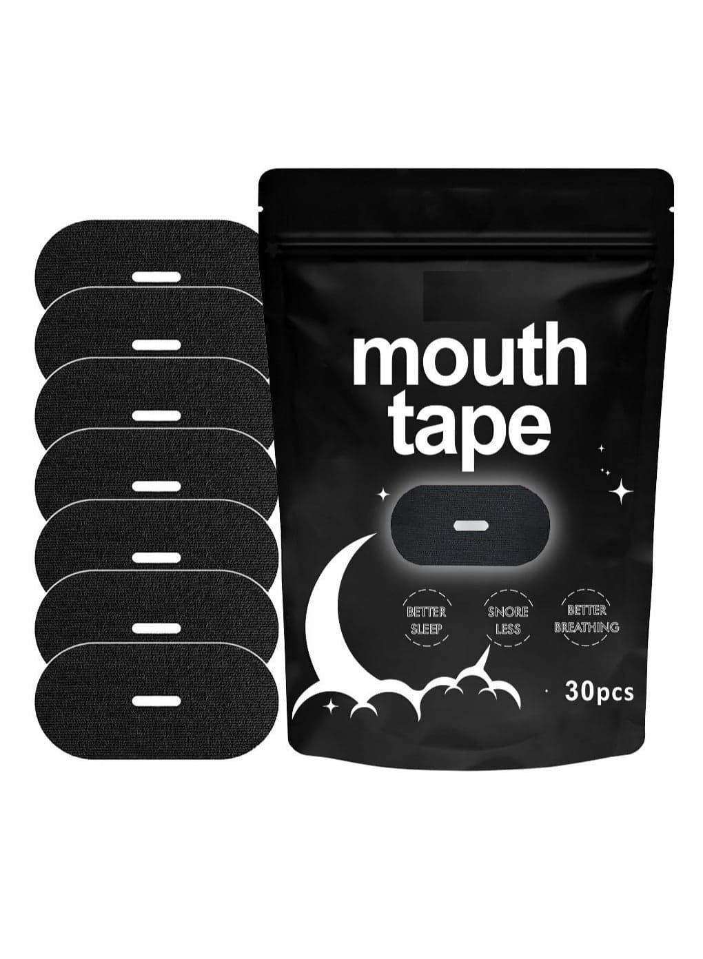 Mouth Tape for Sleeping - Anti Snoring Strips for Better Sleep - Comfortable & Hypoallergenic - Promote Nasal Breathing (Black, 30)