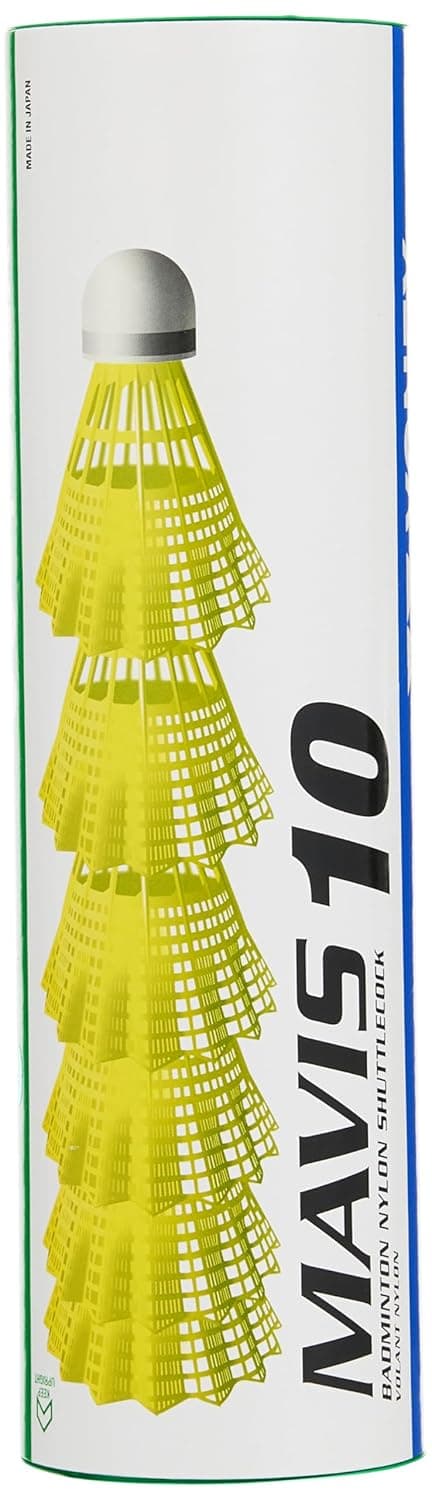 Mavis 10 Nylon Shuttlecock – Pack Of 6 Badminton Shuttlecocks, Green Cap (Yellow)