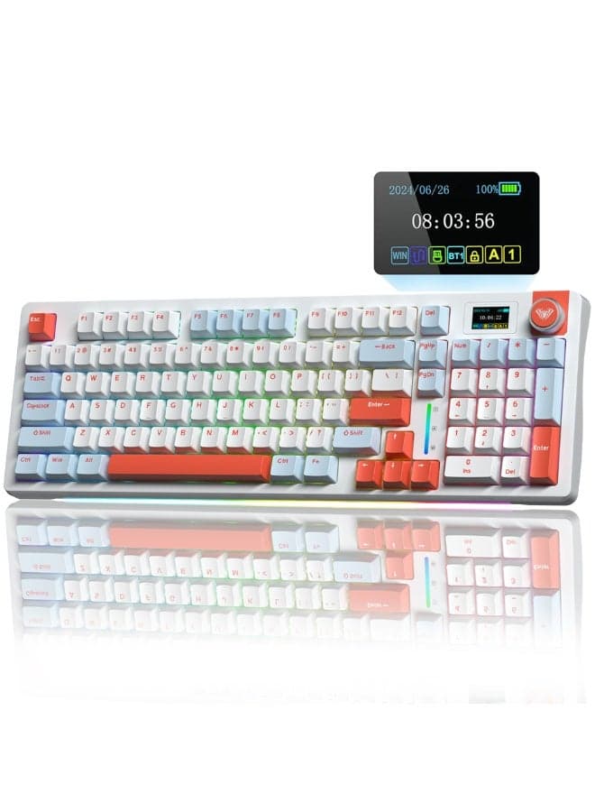 S98 Pro Wireless Mechanical Keyboard – Smart Display & Knob, Tri-Mode Bluetooth 5.0/2.4G/USB-C, RGB Backlit Creamy Keyboard, Pre-Lubed Linear Switches for Gaming & Office