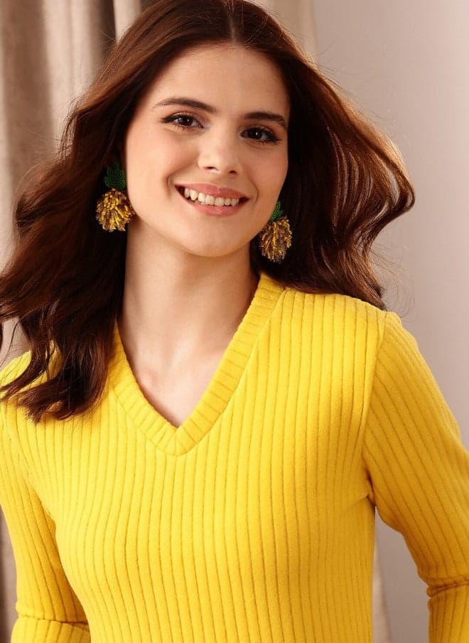 Fitted Yellow Ribbed Crop Top for Women
