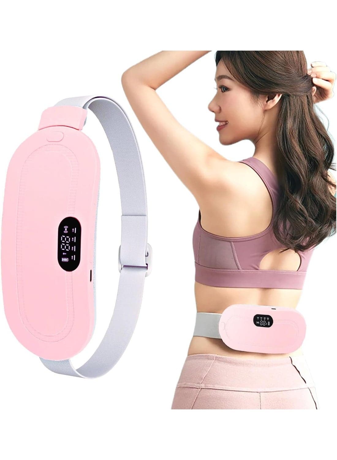 Cordless Period Cramp Relief Belt with Heating and Massage 3 Heat Levels 3 Massage Modes LED Display 1800mAh Rechargeable Battery