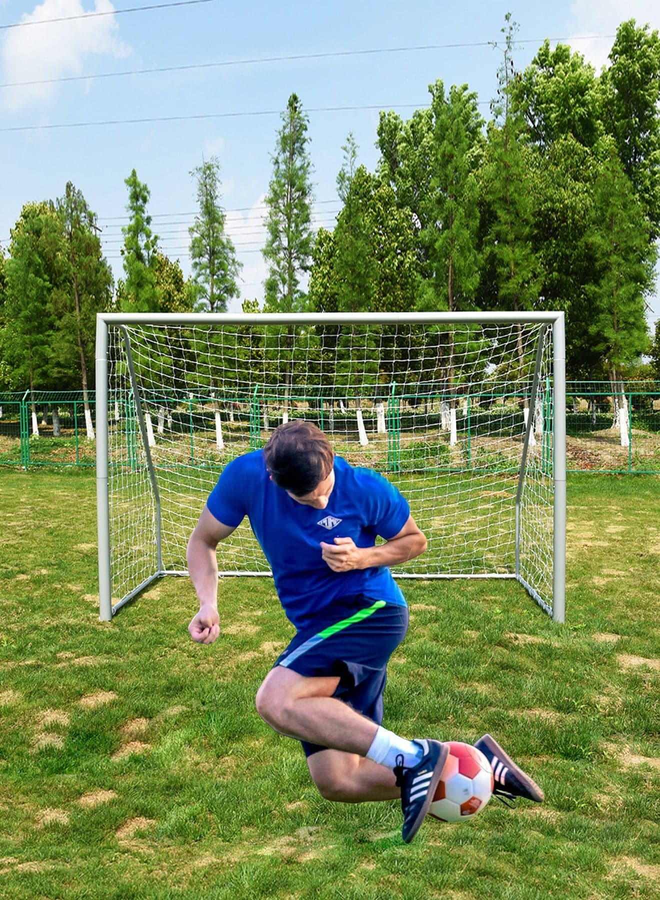 Steel Metallic Football Goal Heavy Duty 76mm with Durable Net Perfect for Backyards and Professional Fields