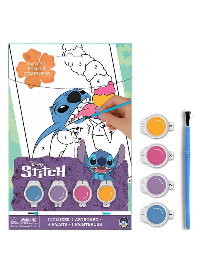 Disney Stitch Paint by Number | 1 Art Board, 4 Paints & 1 Paint Brush | Easy to Follow Color Keys |Age 3+