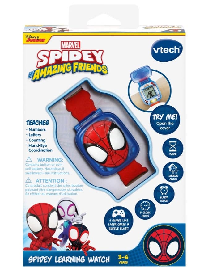 Spidey and His Amazing Friends Spidey Learning Watch (Multicolour ) | Watch includes nine digital clock faces, a stopwatch, a timer, a cuckoo clock, and an alarm with a choice of alarm tones | Ideal 3 to 6 years