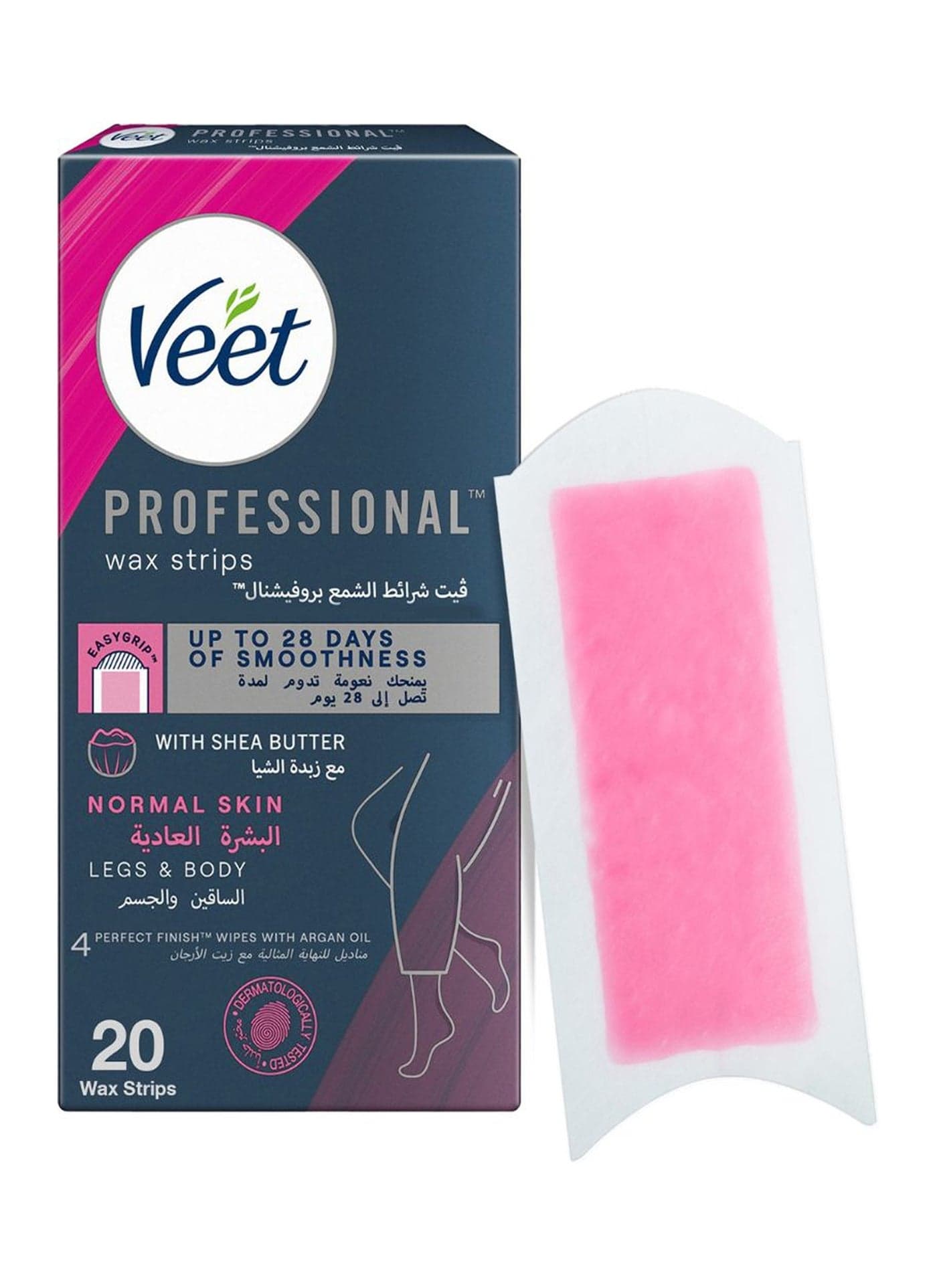 Hair Removal Easy-Gel Wax Strips Body & Legs for Normal Skin, Shea Butter