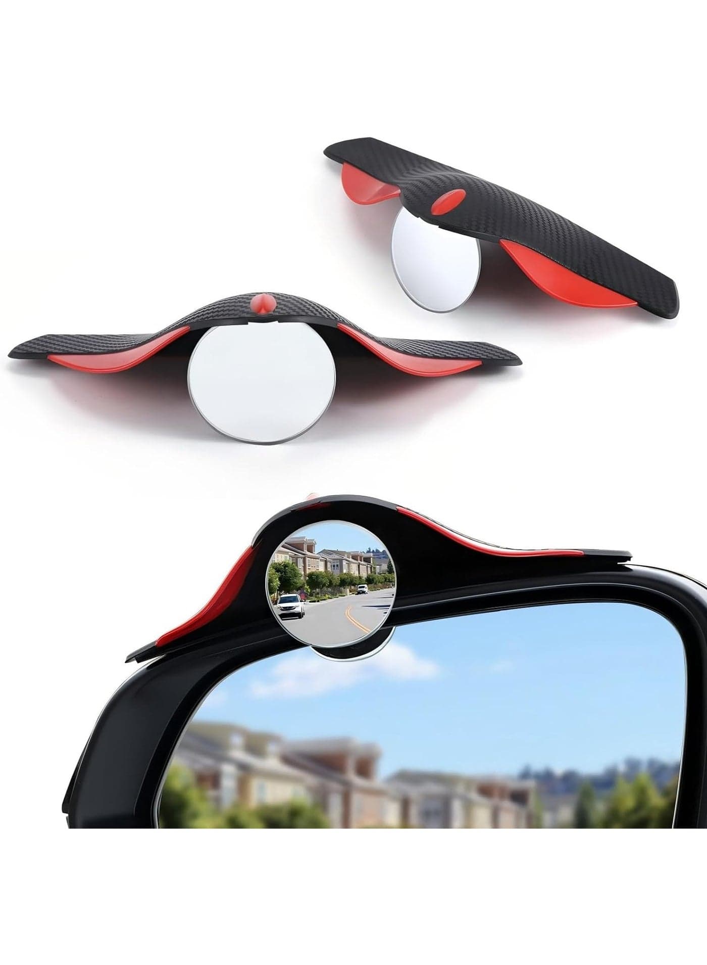 2-Piece Blind Spot Mirror Set Car Blind Spot Mirror with Side Mirror Rain Guard, Carbon Fiber 2-in-1 Rear View Rain Mirror Covers, 360 Drgree Adjustable Convex Mirror