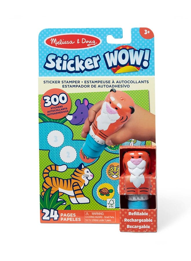 Sticker Wow! 24 Page Activity Pad and Sticker Stamper, 300 Stickers, Collectible Figure Fidget Toy for Arts Crafts - Tiger