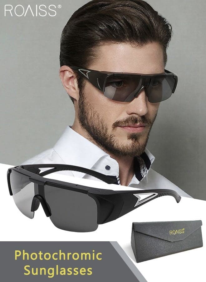 Men's Polarized Cycling Sunglasses, Photochromic Outdoor Sports Glasses, Anti-glare Sun Shades Suitable for Driving, Fishing, Playing Baseball, Cycling