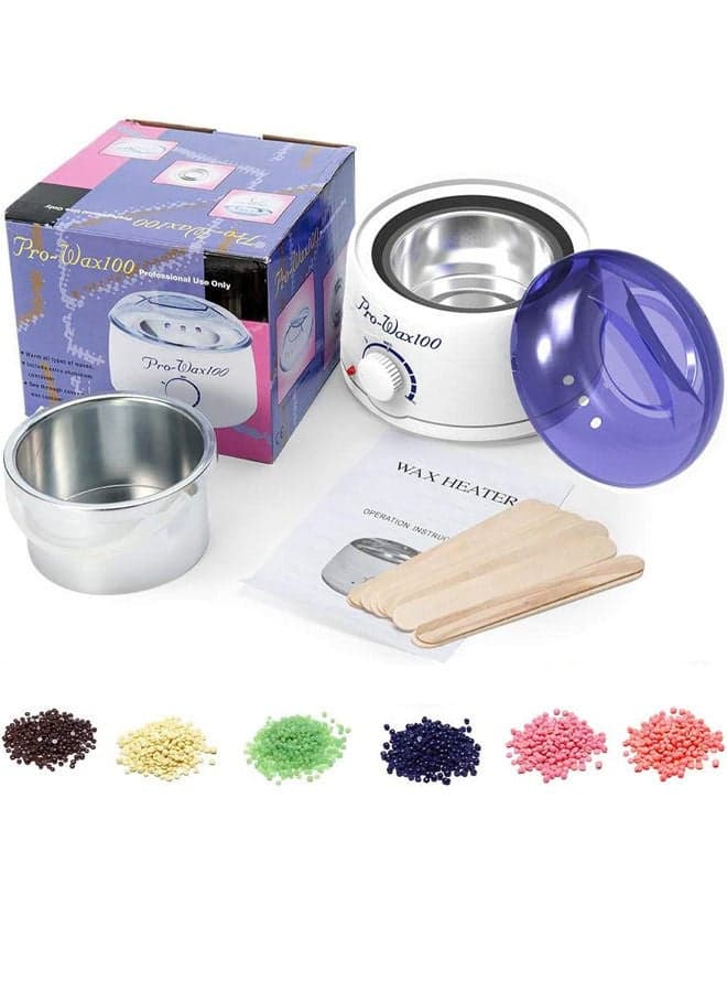 Professional Wax Warmer With 6 Flavors Hard Wax Beans And 10 Pieces Wooden Stick ( Beans Color May Vary )