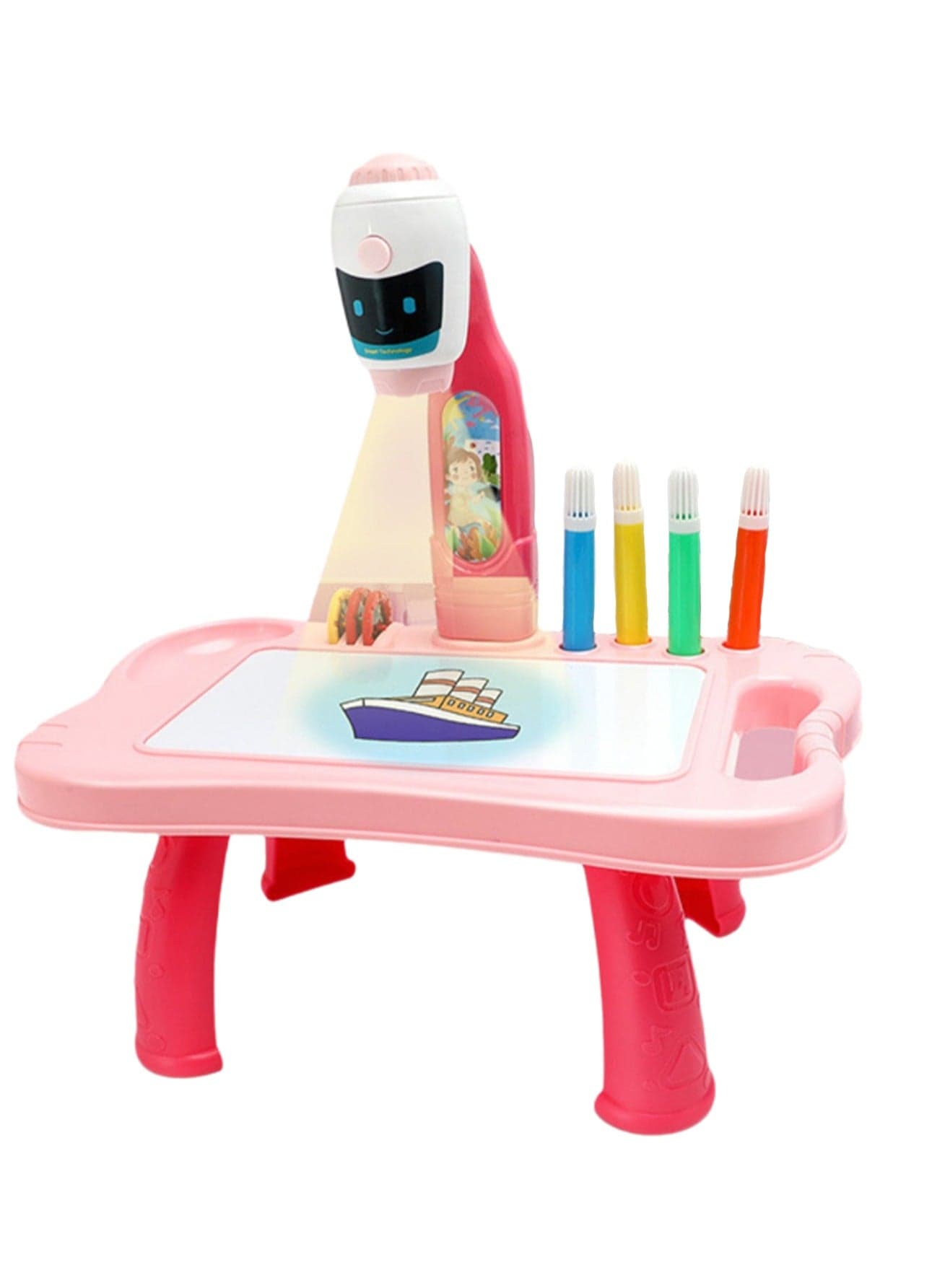 Red Robot Projection Table, Children'S Drawing Projector With Flashlight Slide Projector Toy, Tracing Sketch Table With Light Music, Suitable For Early Art Learning Game Gifts