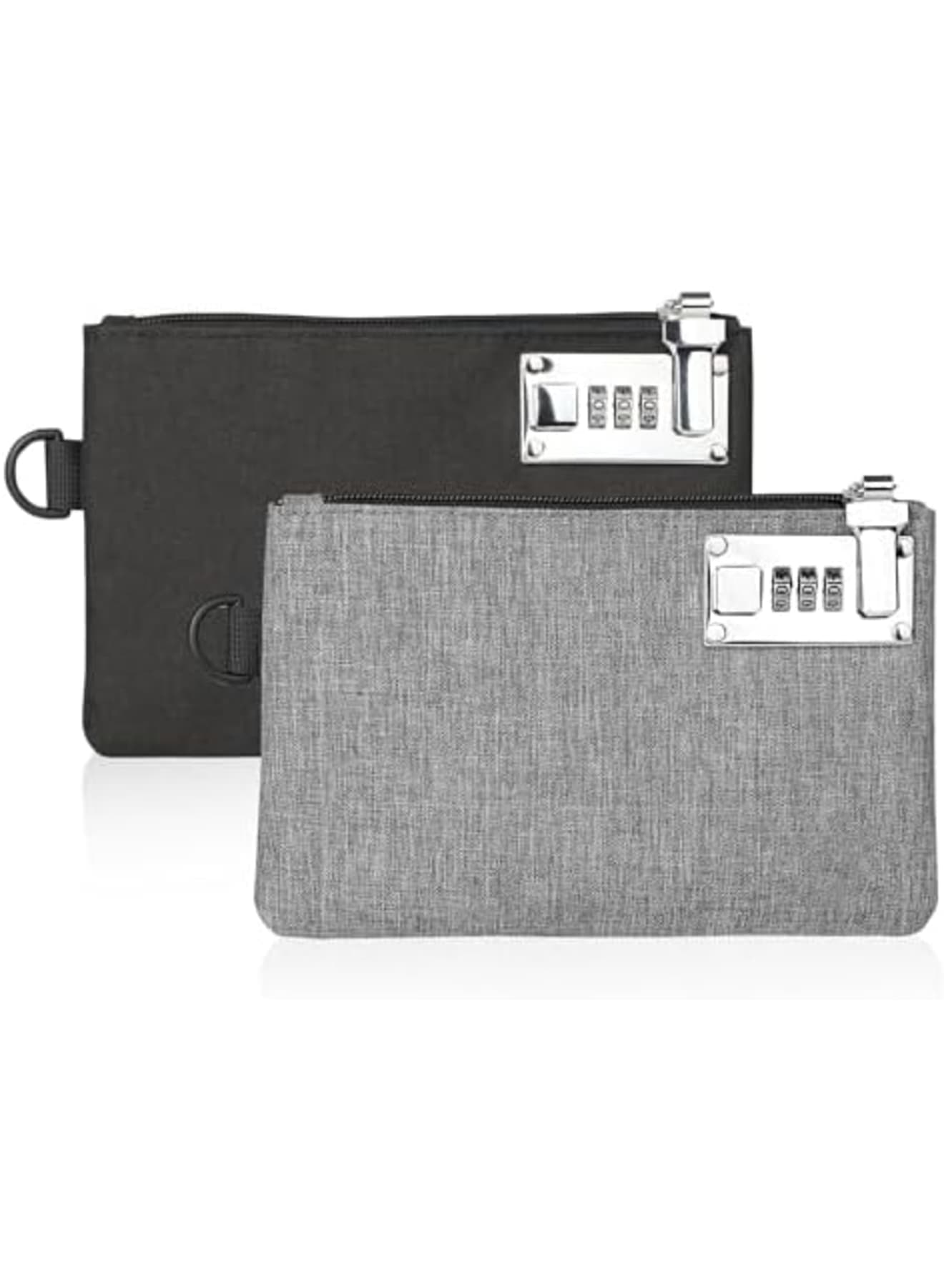 Lockable Money Bag for Cash Jewelry Passports and Valuables Durable 1680D Nylon with Combo Lock Zipper Closure Secure Storage for Travel and Daily Use 2Pcs Black & Grey, 2 Pcs