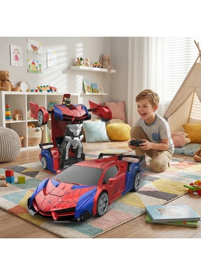 Spider Transform RC Cars Toys with Eye & Underbody Lights, 2.4GHz Remote Control Car One-Button Deformation, Fast 360°Rotation Robot Toys Birthday Gifts for 3~12 Year Old Boys