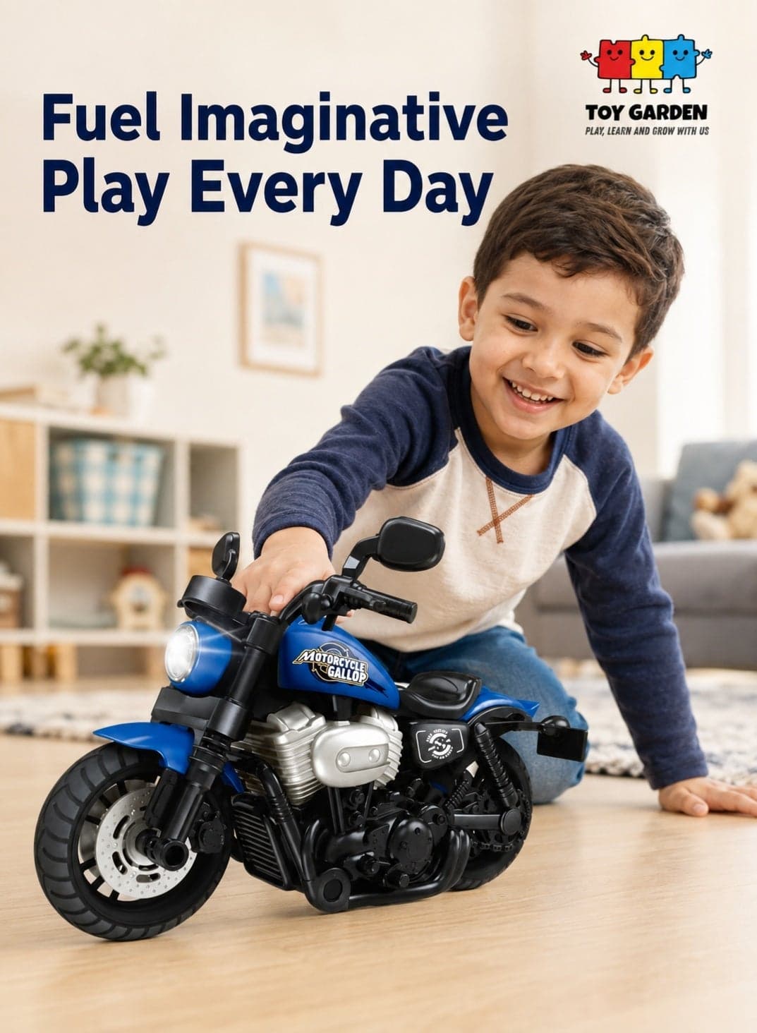 Motorbike Toy for Kids with Realistic Design, Light and Sound Effects, Durable Mini Motorcycle Model Bike Toy for Boys and Girls, Push-and-Go Action Vehicle Toy for Indoor & Outdoor Play, Fun Birthday Gift for Children, Blue Colour