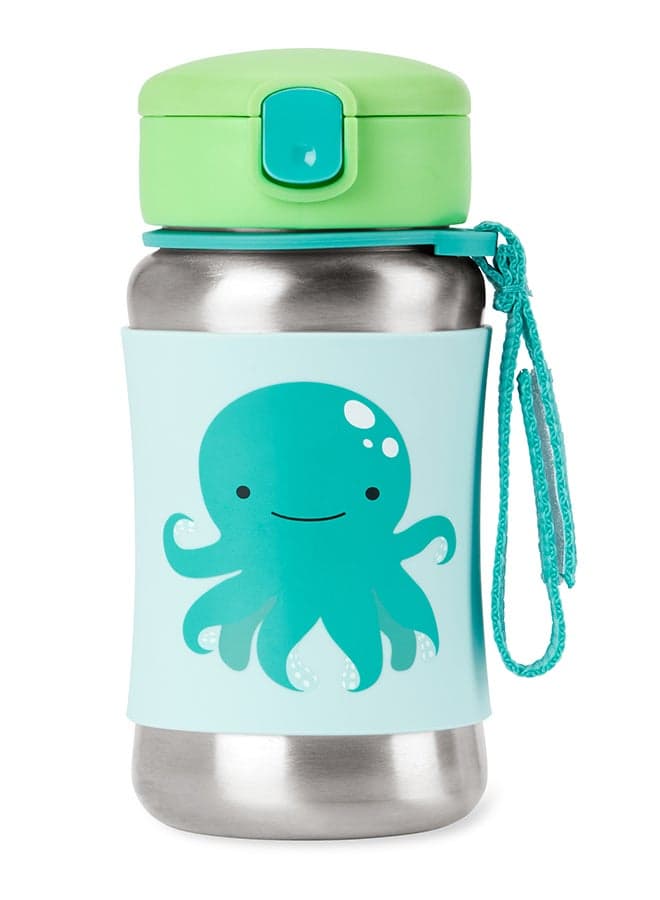Zoo Stainless Steel Straw Bottle Octopus - Insulated, Cool Water Bottle for Kids