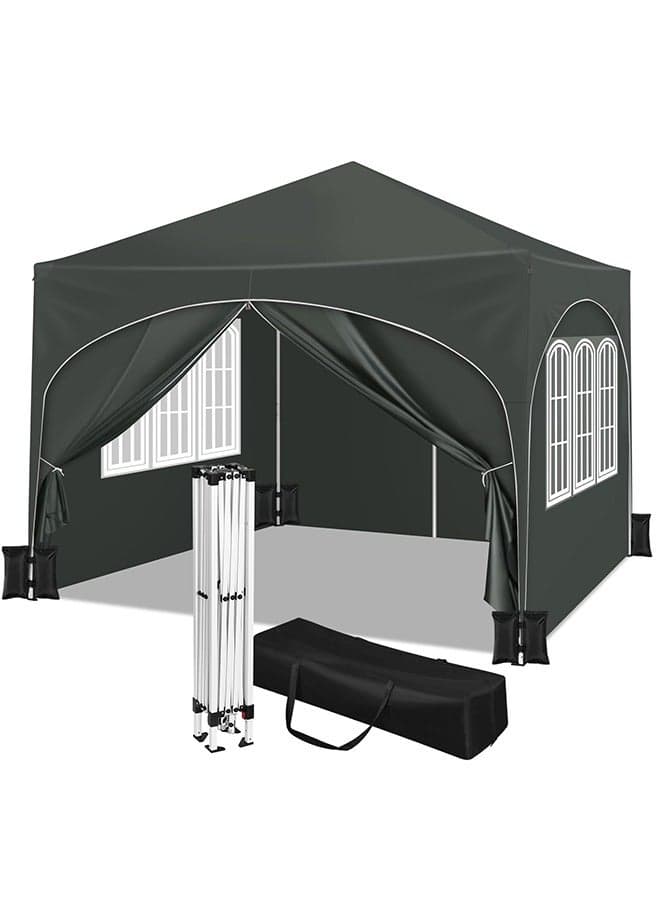 Party Tent , 3 x 3 m Garden Gazebo with Side Walls, Folding Pop Up Gazebo for Outdoor Market, Sun Shade with Semi-Circle Roof