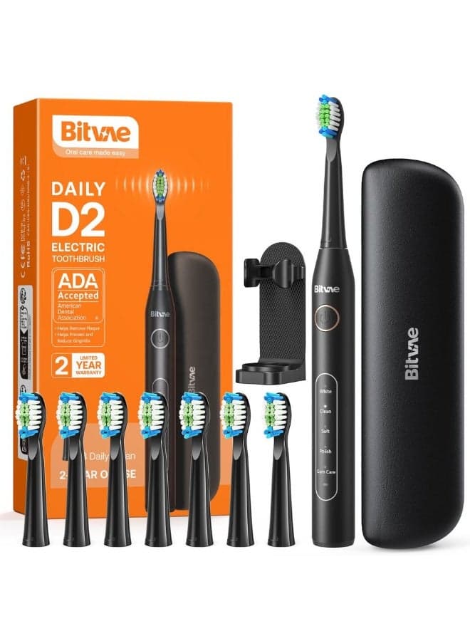 Bitvae D2 Sonic Electric Toothbrush for Adults | Automatic Toothbrush Electric | 5 Cleaning Modes | 8 Toothbrush Heads | Travel Toothbrush with Case | Electric Brush for Deep Cleaning