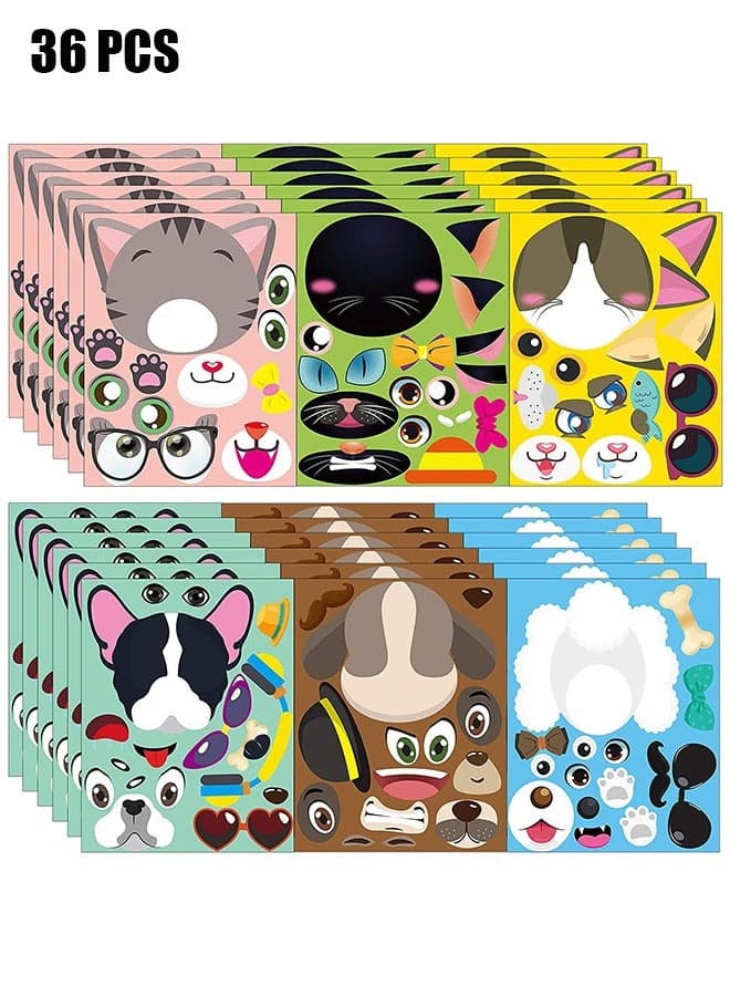 Make Your Own Stickers, 36 Pcs Kids Stickers Sheets, Dogs and Cats Stickers Fun Craft Project for Kids, Dogs And Cats Mix and Match Stickers Kids Party Favor, Class Reward