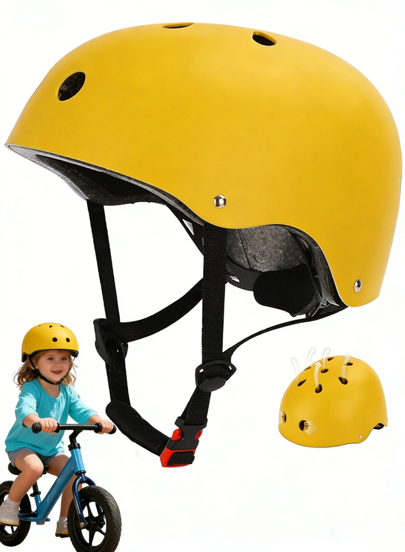 Kids Bike Helmet Adjustable Toddler & Child Bicycle Helmet Multi-Sport Safety Helmet for Kids Adult Youth Lightweight for Scooter Cycling Skateboard Yellow