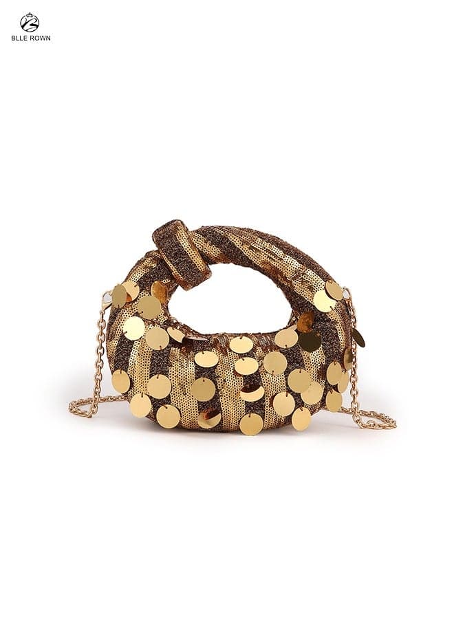 Sequin Hobo Evening Bag for Women Trendy Crossbody Bags for Ladies Small Stylish Women Handbag for Parties Chic Golden Ladies Bag