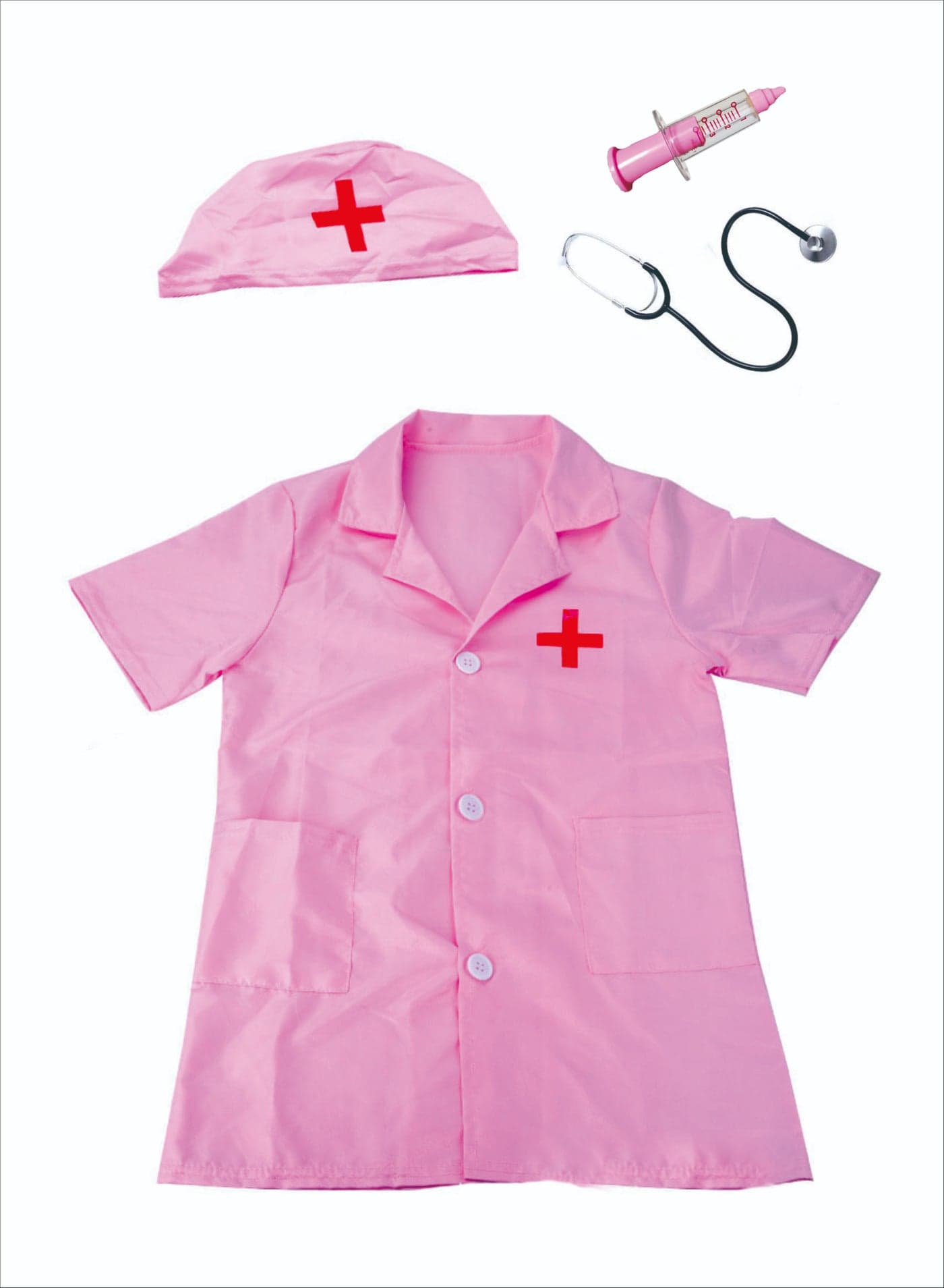 Set of 4 Kids and Toddler Nurse Costumes, Pretend Play Dress Up Set, Doctor Cosplay Costumes, Cosplay for Boys and Girls Ages 3-7, Birthday Party Pink