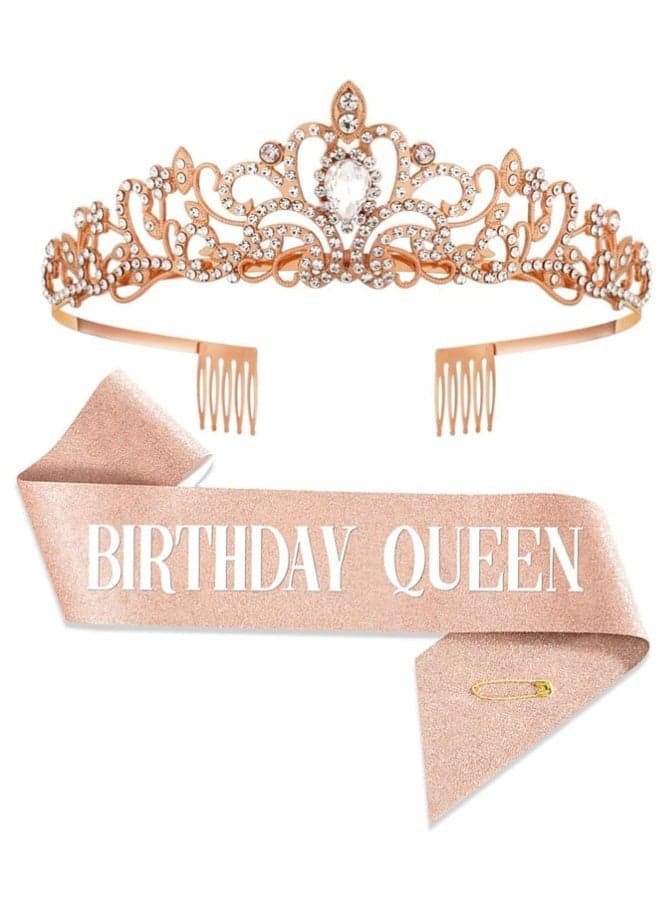Birthday Queen Sash and Crown Set for Girls and Women Glitter Party Accessories, Birthday Decoration & Gift Kit