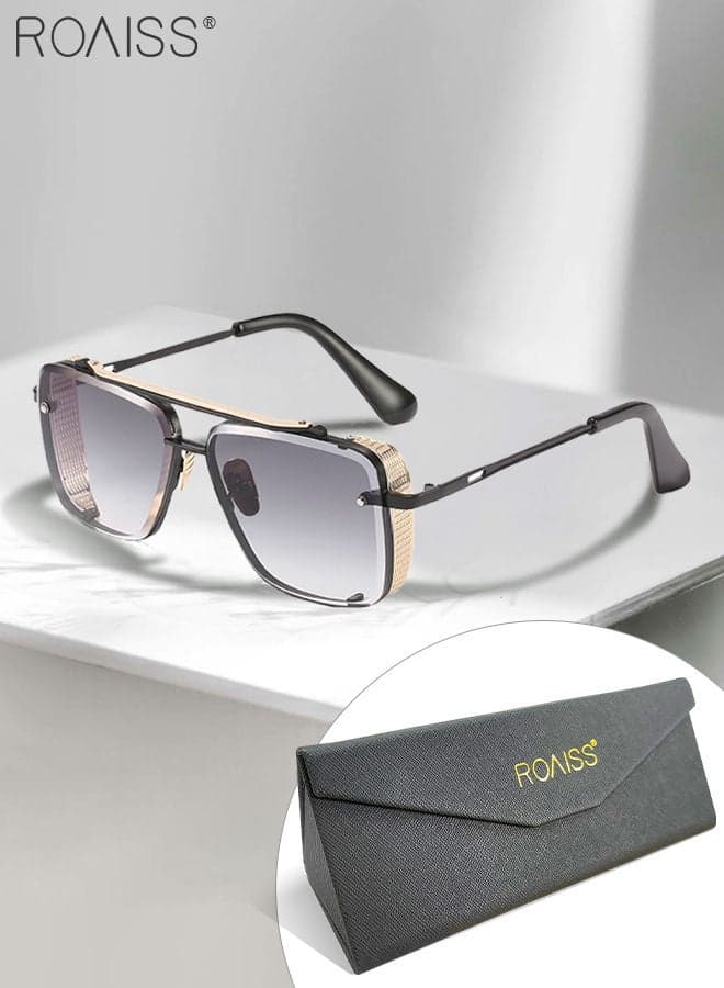 Modern Square Sunglasses for Men Women, UV400 Protection Sun Glasses with Black Metal Frame, Fashion Anti-Glare Sun Shades for Driving, Fishing, Traveling, Grey Lens