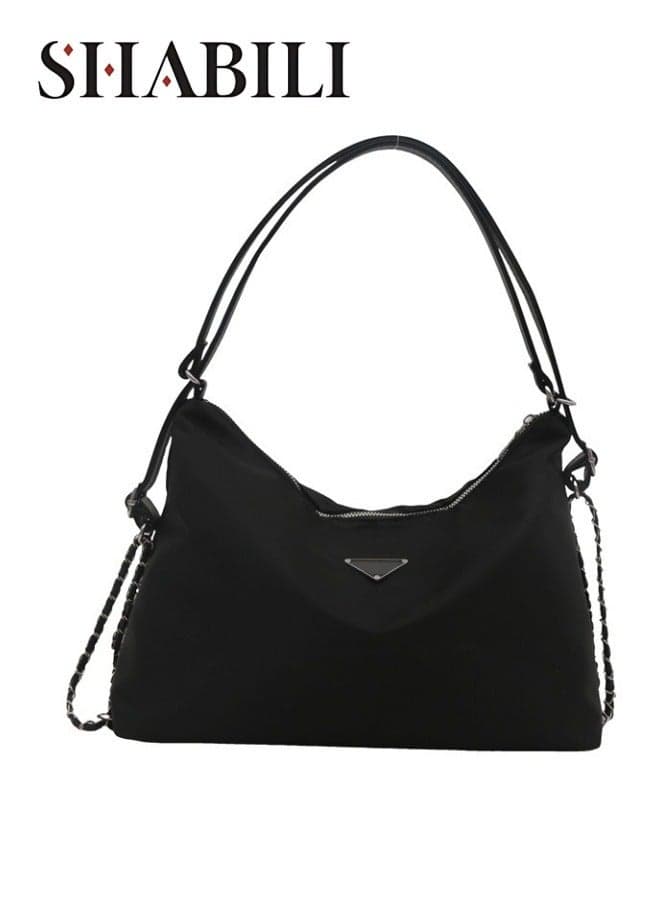 Women's Versatile Black Shoulder Bag, Women's Large Capacity Nylon Handbag Tote Bags Clutch Bag, Daily Commuting Sling Bag Side Bag Carry Bag Satchel Bag Phone Bag for Girls, College Students