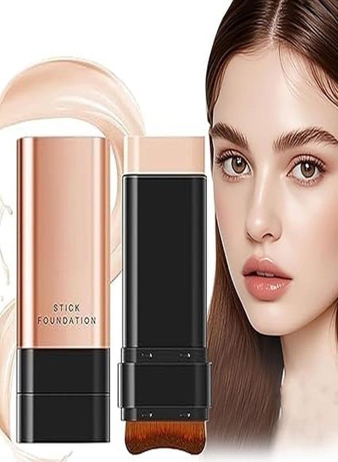 COZIESS 1Pack, New 2 In 1- Luxury Anti-Wrinkle Foundation Stick, Korea Flawless Eraser Foundation Stick With Brush, Contour Long-lasting Double Head Make-Up, Hydrating Face Concealer for Women & Girls.