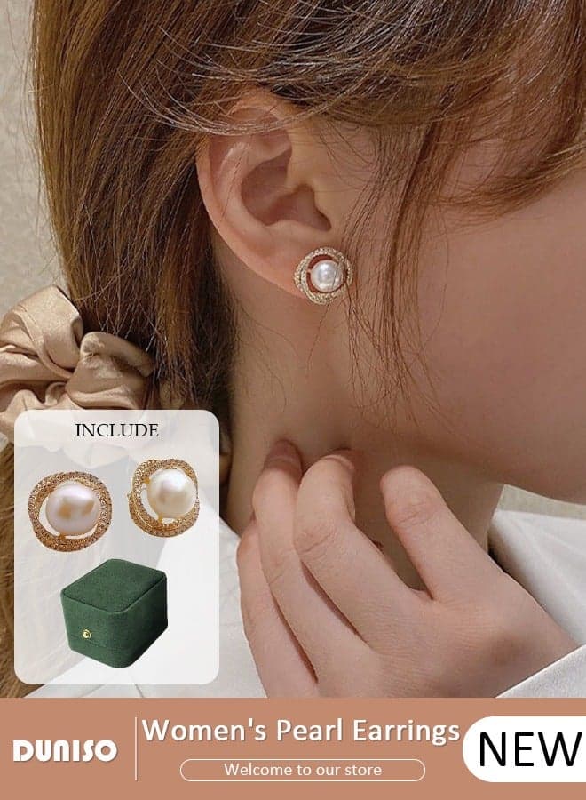 Women's Pearl Earrings,Fashionable Lightweight Earrings, Dainty Elegant French Stud Earrings, Hypoallergenic Pearl Stud Earring for Women Girls