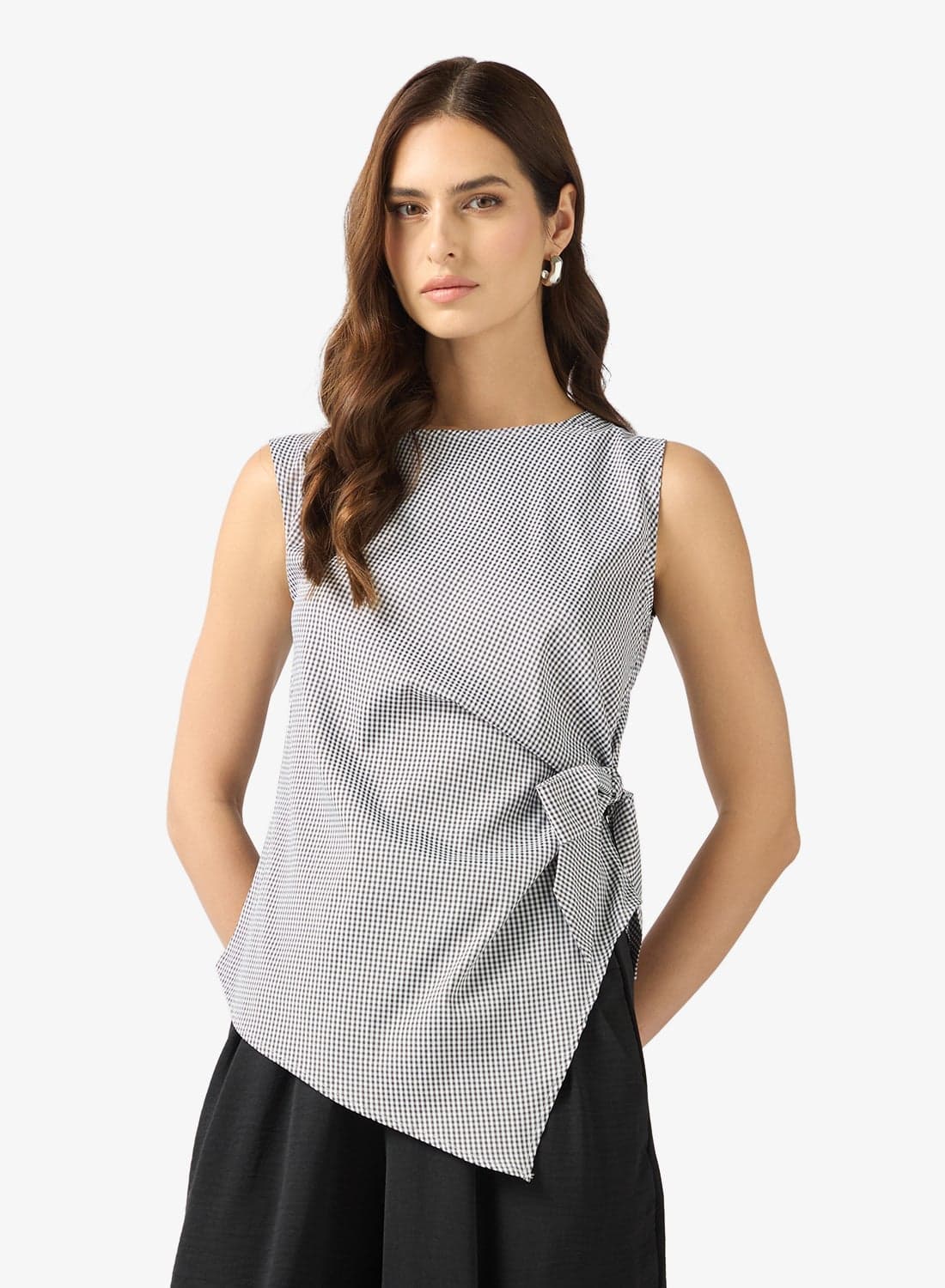 Pinstripe Side Knotted Blouse