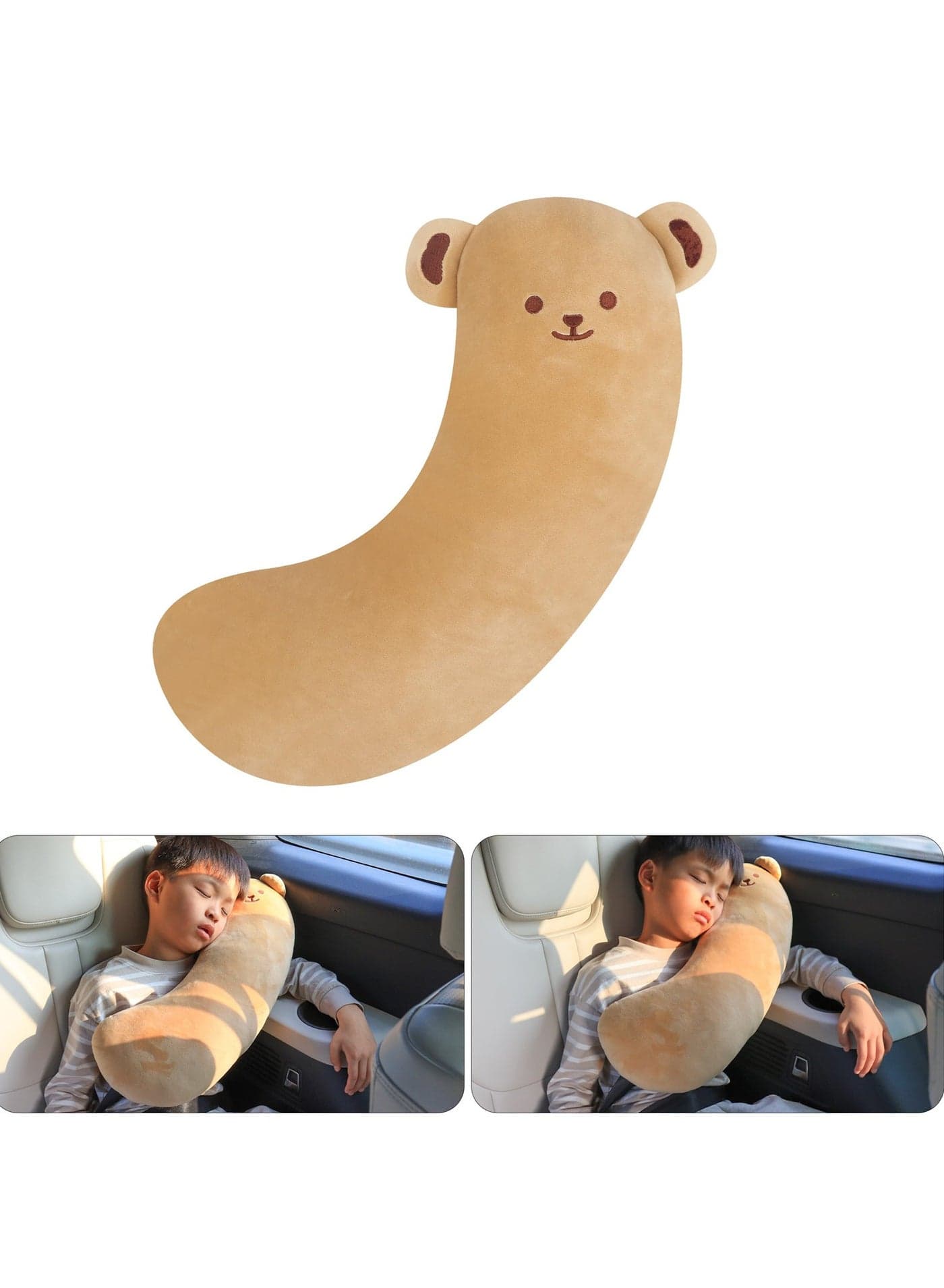Bear Seat belt Covers for Kids, Toddler Travel Seat Belt Pillow, Soft SeatBelt Cushion for Kids, Provides Head and Neck Support, Brown