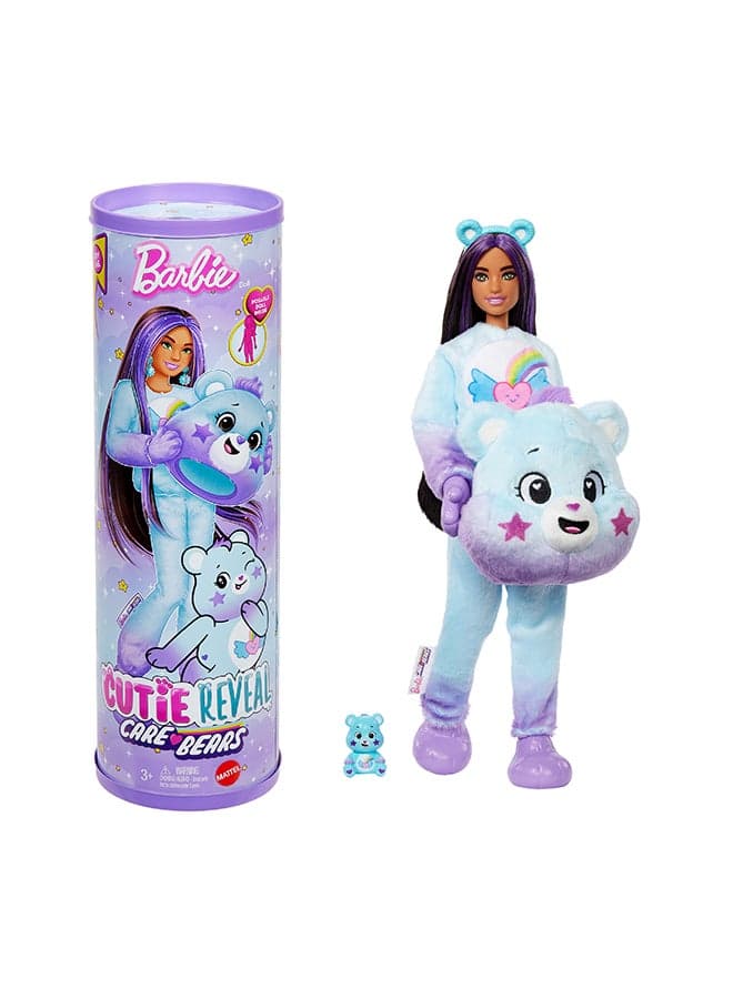 Cutie Reveal Care Bears Doll & Accessories, Series 2 Dream Bright Bear With 10 Surprises Including Color Change & Mini Bear