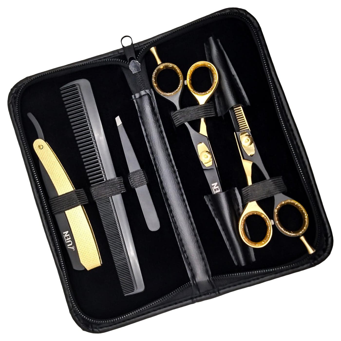 Professional Hair Cutting Scissors Set/Hairdressing kit with Straight and Thinning Shears, Comb, Straight Razor and Tweezers/Japanese Stainless Steel/For Men, Women, Kids, Barber, Salon, Home