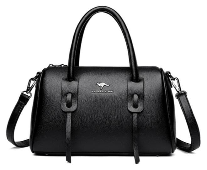 Women's PU Large Capacity Multi Pocket Stitching Shoulder Crossbody Tote Satchel Handbag, Ladies Barrel Shape Top Handle with Detachable Strap Metal Feet for Teenager Youth Daily Casual Travel (Black)